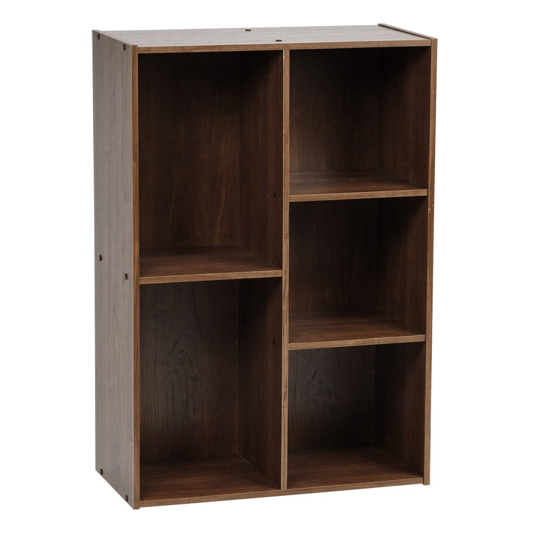 5-Compartment Wood Organizer Bookcase Storage Shelf, Dark Brown - IRIS USA, Inc.