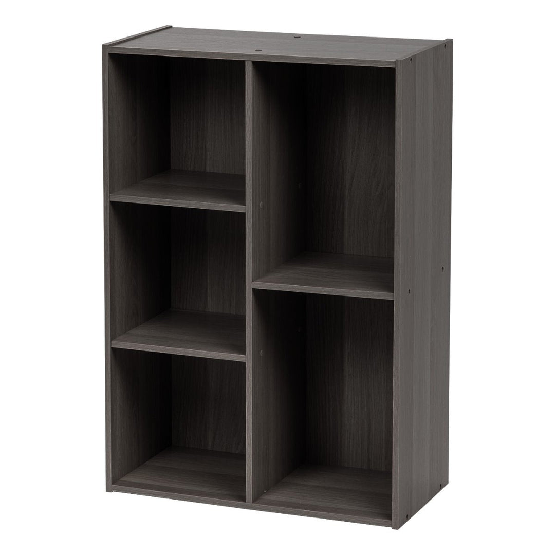 5-Compartment Wood Organizer Bookcase Storage Shelf, Gray - IRIS USA, Inc.
