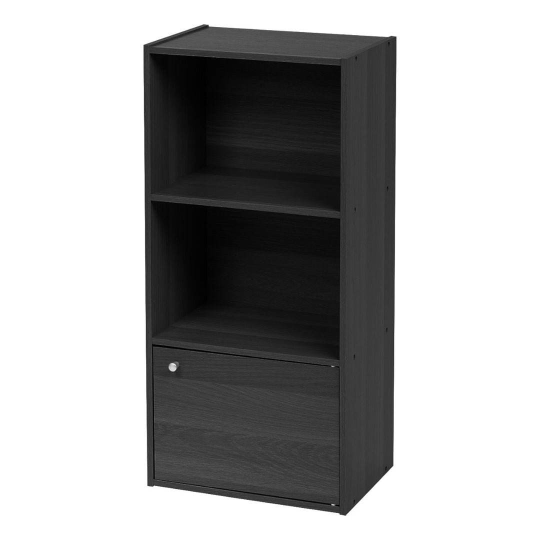 3-Tier Wood Storage Shelf with Door, Black - IRIS USA, Inc.