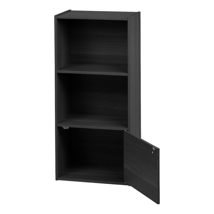 3-Tier Wood Storage Shelf with Door, Black - IRIS USA, Inc.