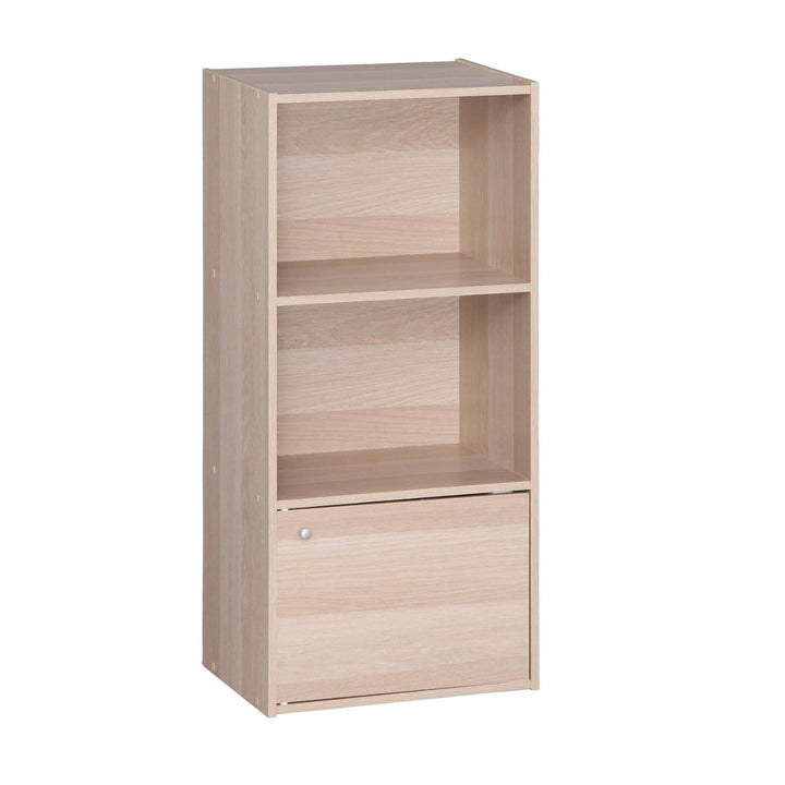 3-Tier Wood Storage Shelf with Door, Light Brown - IRIS USA, Inc.