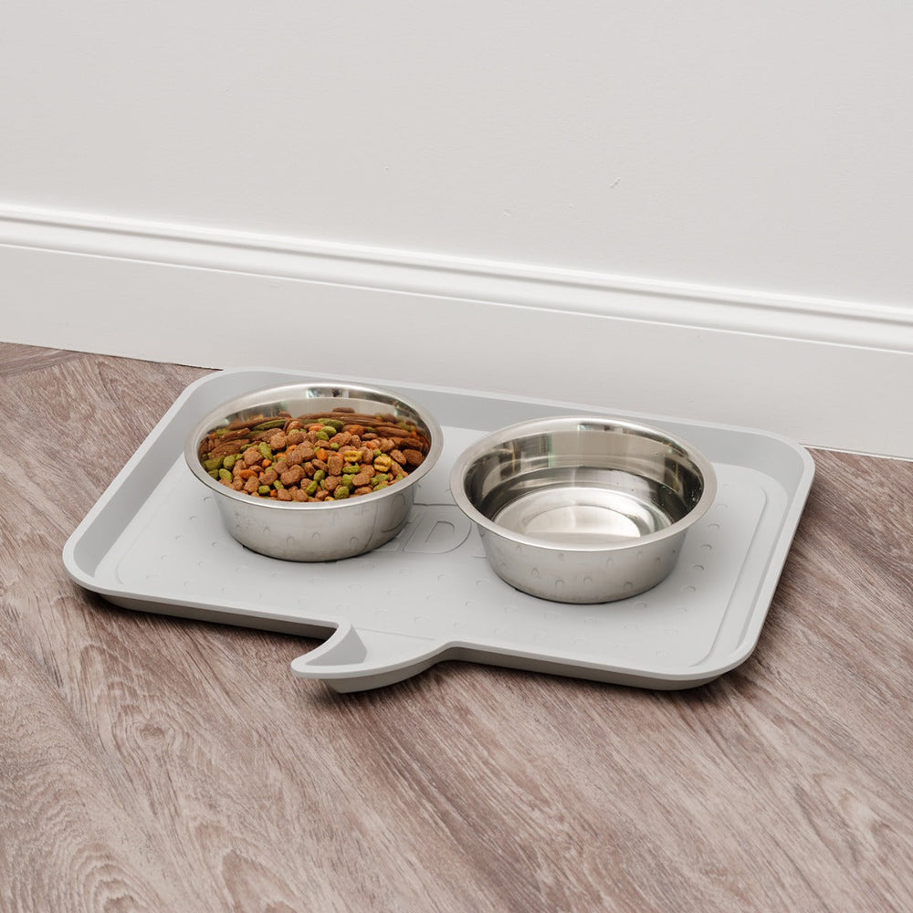 Medium "FEED ME" Feeding Mat for Dog or Cat, Light Gray - IRIS USA, Inc.