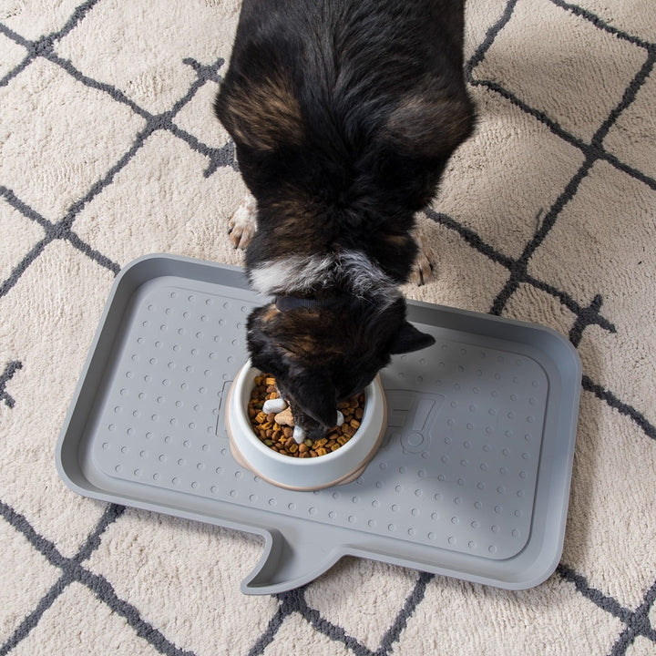 Large "WOOF" Feeding Mat for Dog or Cat, Light Gray - IRIS USA, Inc.