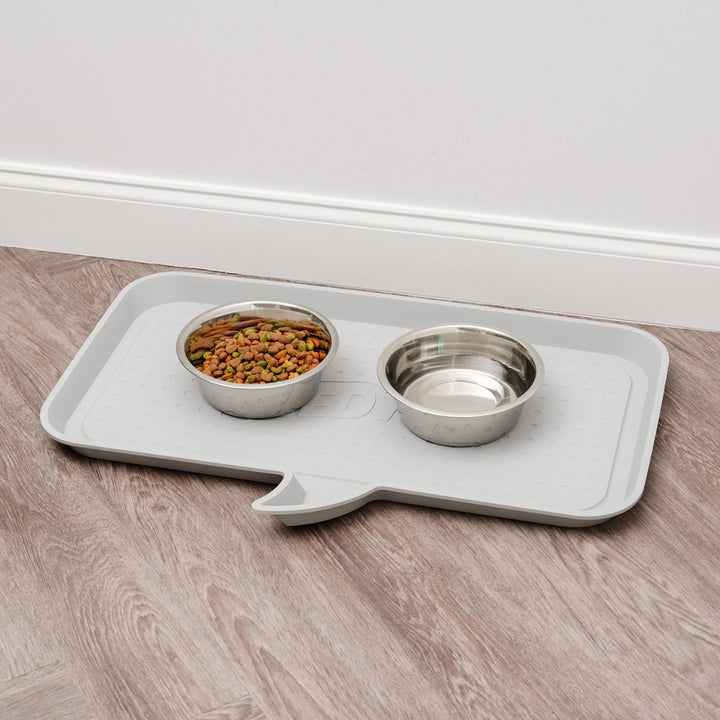Large "FEED ME" Feeding Mat for Dog or Cat, Light Gray - IRIS USA, Inc.