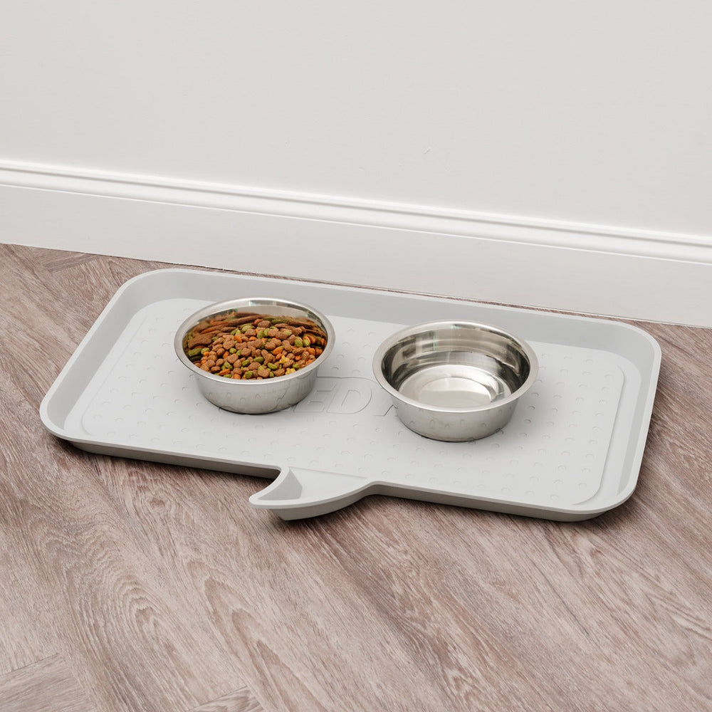 Large "FEED ME" Feeding Mat for Dog or Cat, Light Gray - IRIS USA, Inc.