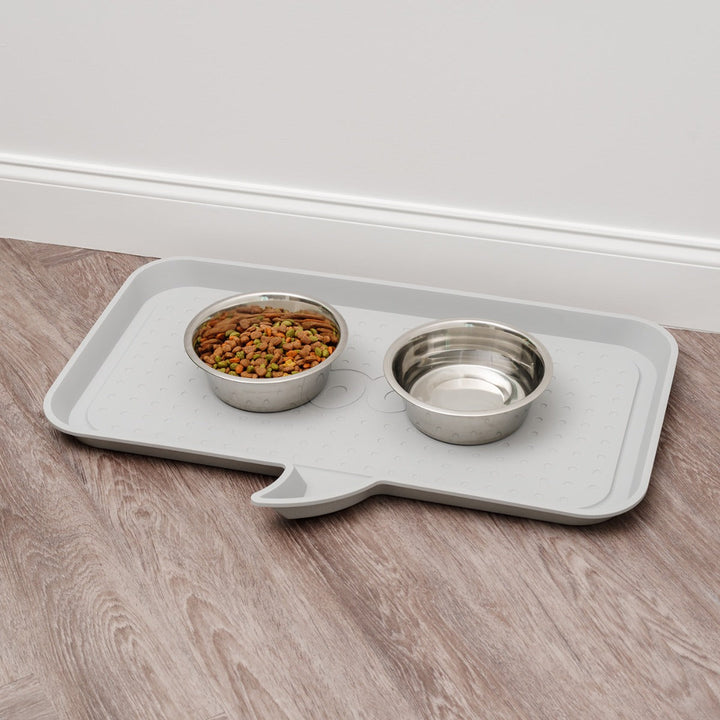 Large "WOOF" Feeding Mat for Dog or Cat, Light Gray - IRIS USA, Inc.
