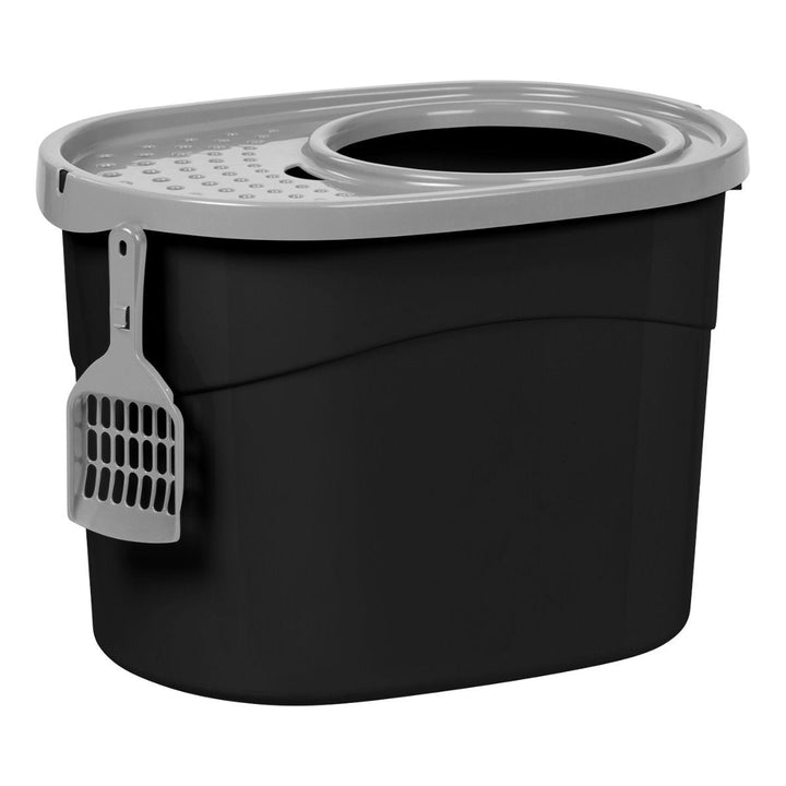 Top Entry Cat Litter Pan with Perforated Lid - image 3#color_blk-gray