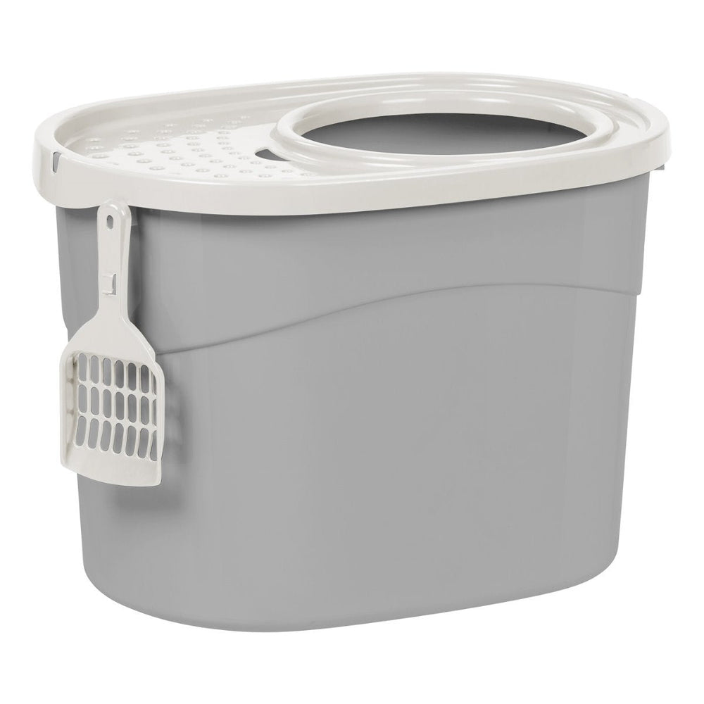 Top Entry Cat Litter Pan with Perforated Lid - image 2#color_gray-whte