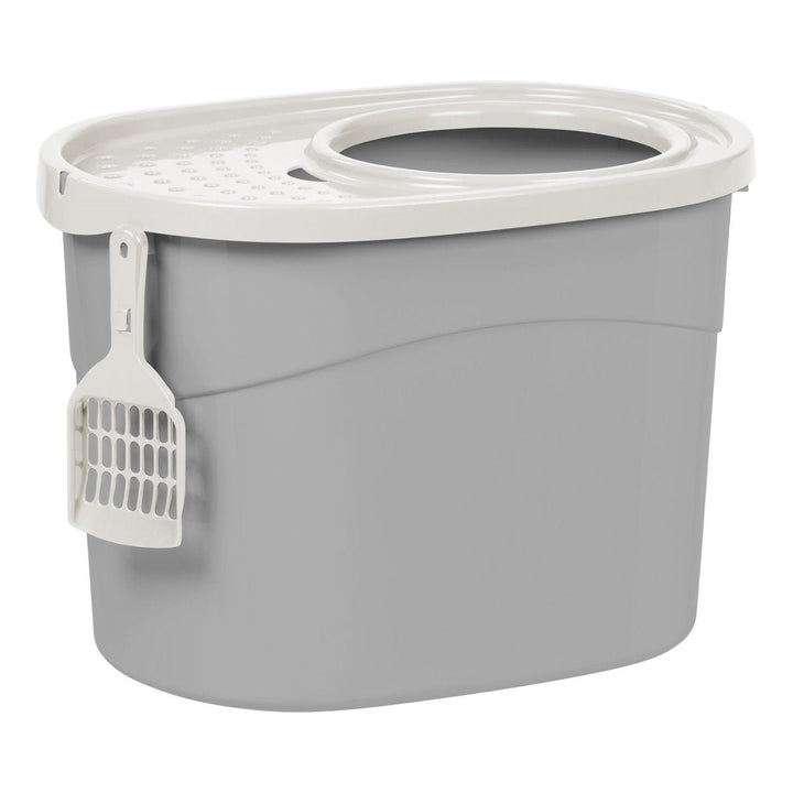 Top Entry Cat Litter Pan with Perforated Lid - image 2#color_gray-whte