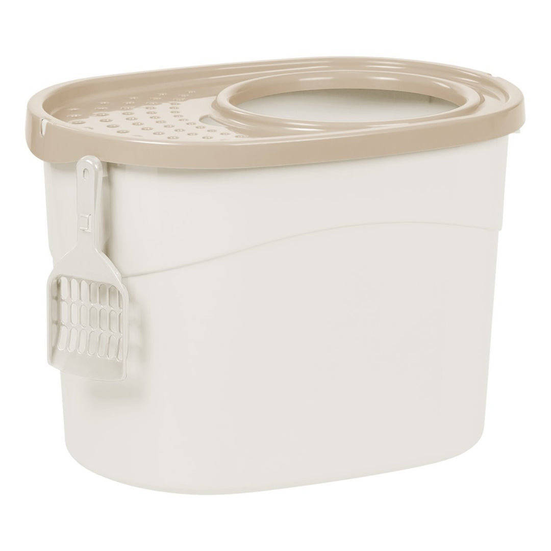 Top Entry Cat Litter Pan with Perforated Lid - image 5#color_white-almond