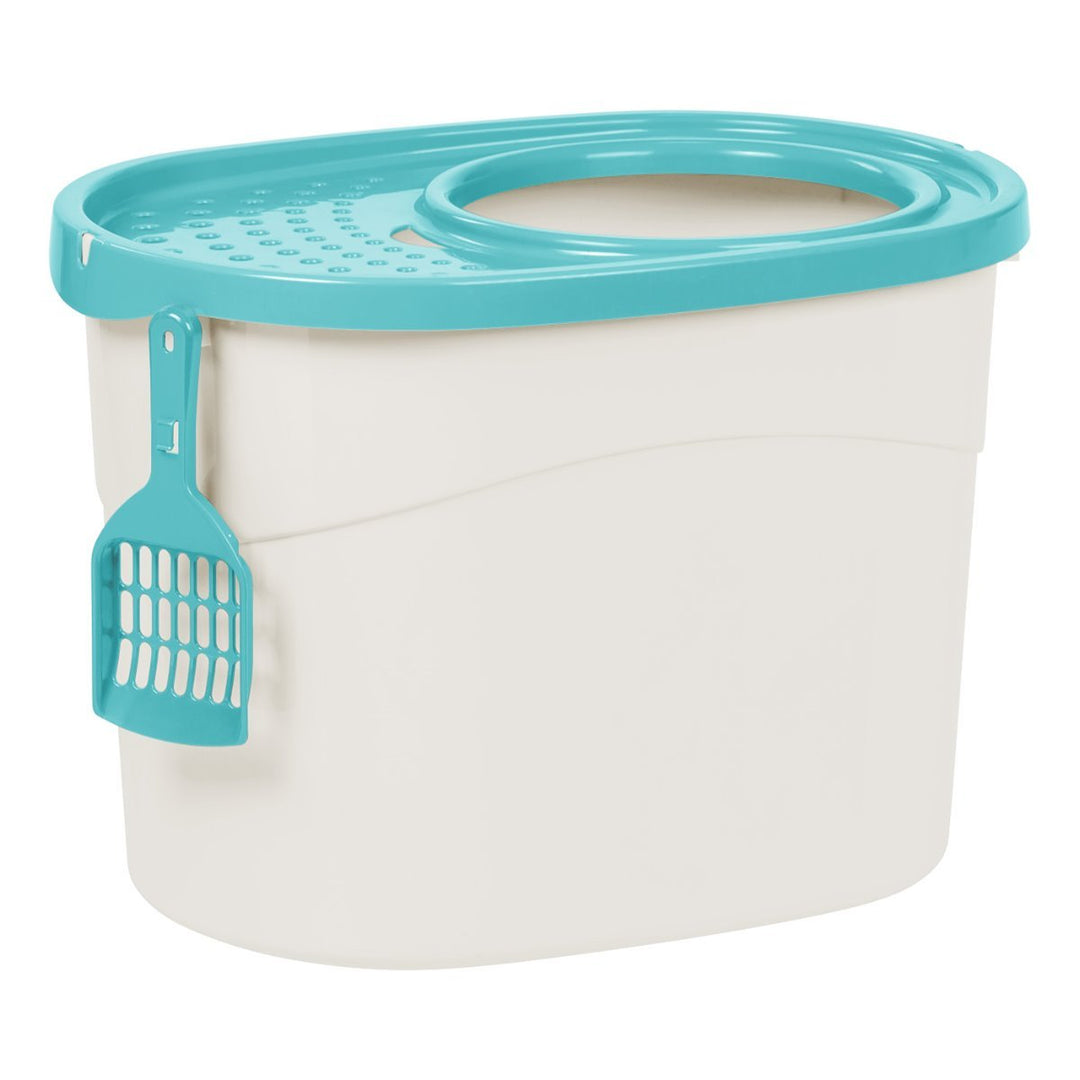 Top Entry Cat Litter Pan with Perforated Lid - image 4#color_whte-sea_foam