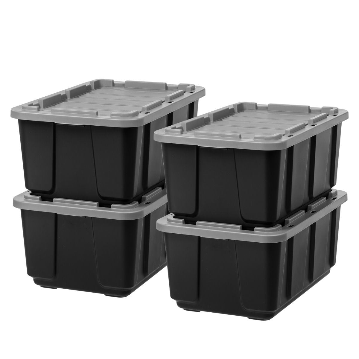 IRIS USA 20 Qt. (5 gal.) Heavy-Duty Plastic Storage Tote, Black, Set of 4