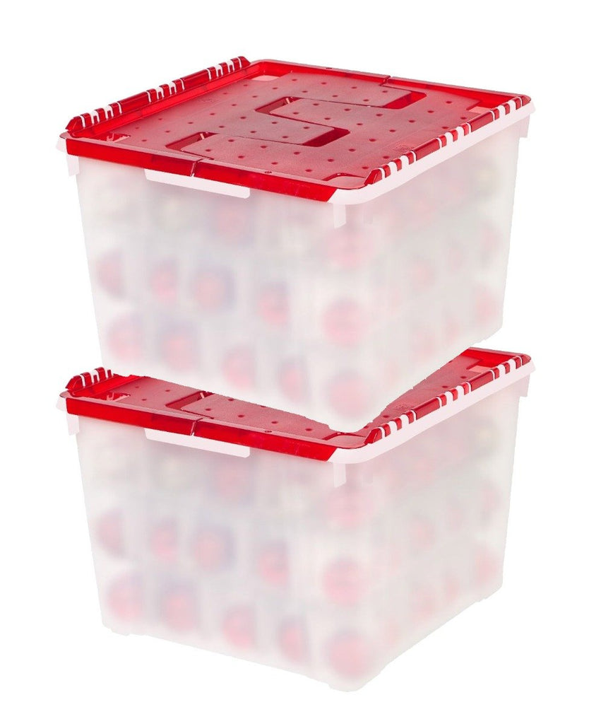 IRIS USA Ornament Storage Box, Plastic Organization Container Bin,  Clear/Red - Fits Into Any Room in The House Christmas Storage Sales